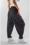 Siyah Jakar Çizgili Pileli Pantolon