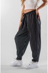Siyah Jakar Çizgili Pileli Pantolon