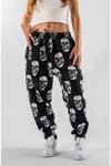 Siyah Kurukafa Desenli Baget Jakar Pantolon