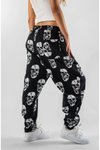 Siyah Kurukafa Desenli Baget Jakar Pantolon