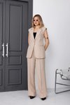 Bej İkili Yelekli Elbise Tesettür Takım