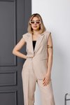 Bej İkili Yelekli Elbise Tesettür Takım