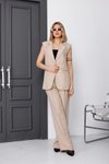 Bej İkili Yelekli Elbise Tesettür Takım