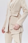 Bej Özel Tasarım Fırfır Kuşak Detaylı Taş İşlemeli Ceket