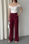 Bordo Geniş Paça Palazzo Cepli Klasik Kumaş Pantolon