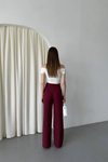 Bordo Geniş Paça Palazzo Cepli Klasik Kumaş Pantolon