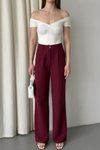Bordo Geniş Paça Palazzo Cepli Klasik Kumaş Pantolon
