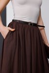 Bordo Vual Keten Kemerli İç Astarlı Etek