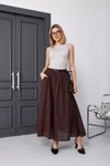 Bordo Vual Keten Kemerli İç Astarlı Etek