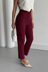 Bordo Yüksek Bel Dar Paça Bilek Boy Cep Detaylı Kumaş Pantolon
