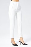 Ekru Çizgili Bilek Boy Yüksek Bel Cep Detaylı Pantolon