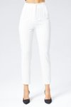 Ekru Çizgili Bilek Boy Yüksek Bel Cep Detaylı Pantolon
