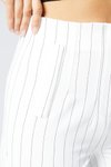 Ekru Çizgili Bilek Boy Yüksek Bel Cep Detaylı Pantolon
