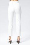 Ekru Çizgili Bilek Boy Yüksek Bel Cep Detaylı Pantolon