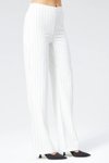Ekru Çizgili Bol Paça Kumaş Pantolon