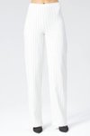 Ekru Çizgili Bol Paça Kumaş Pantolon