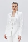 Ekru Düğmeli Yakası Taş İşlemeli Ceket