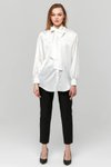 Ekru Düz Klasik Saten Fiyonklu Gömlek