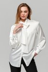 Ekru Düz Klasik Saten Fiyonklu Gömlek