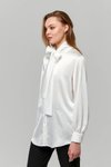 Ekru Düz Klasik Saten Fiyonklu Gömlek
