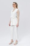 Ekru İkili Tokalı Kuşaklı Yelek Pantolon Takım