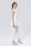 Ekru İkili Tokalı Kuşaklı Yelek Pantolon Takım
