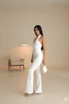 Ekru İspanyol Paça Beli Lastikli Çimalı Pantolon