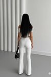 Ekru İspanyol Paça Beli Lastikli Çimalı Pantolon