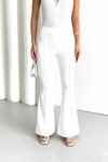 Ekru İspanyol Paça Beli Lastikli Çimalı Pantolon