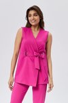 Fuşya İkili Tokalı Kuşaklı Yelek Pantolon Takım