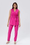 Fuşya İkili Tokalı Kuşaklı Yelek Pantolon Takım