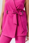 Fuşya İkili Tokalı Kuşaklı Yelek Pantolon Takım