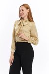 Gold Düz Klasik Fiyonklu Saten Gömlek