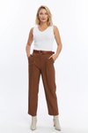Kahverengi Bilek Boy Kemerli Kumaş Pantolon