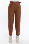 Kahverengi Bilek Boy Kemerli Kumaş Pantolon