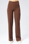 Kahverengi Çizgili Bol Paça Kumaş Pantolon