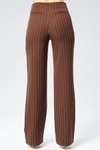 Kahverengi Çizgili Bol Paça Kumaş Pantolon