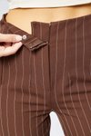 Kahverenk Çizgili Kumaş Yüksek Bel Bilek Boy Cep Detaylı Pantolon