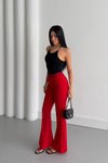 Kırmızı İspanyol Paça Beli Lastikli Çimalı Pantolon