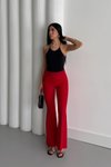 Kırmızı İspanyol Paça Beli Lastikli Çimalı Pantolon
