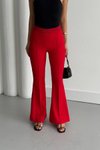 Kırmızı İspanyol Paça Beli Lastikli Çimalı Pantolon
