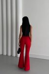 Kırmızı İspanyol Paça Beli Lastikli Çimalı Pantolon