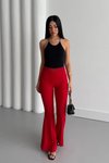 Kırmızı İspanyol Paça Beli Lastikli Çimalı Pantolon