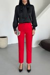 Kırmızı Klasik Dar Paça Bilek Boy Havuç Pantolon