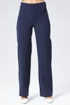 Lacivert Çizgili Bol Paça Kumaş Pantolon