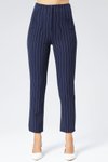 Lacivert Çizgili Yüksek Bel Bilek Boy Cep Detaylı Pantolon