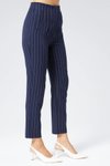 Lacivert Çizgili Yüksek Bel Bilek Boy Cep Detaylı Pantolon