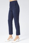 Lacivert Çizgili Yüksek Bel Bilek Boy Cep Detaylı Pantolon