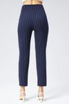 Lacivert Çizgili Yüksek Bel Bilek Boy Cep Detaylı Pantolon