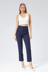 Lacivert Çizgili Yüksek Bel Bilek Boy Cep Detaylı Pantolon